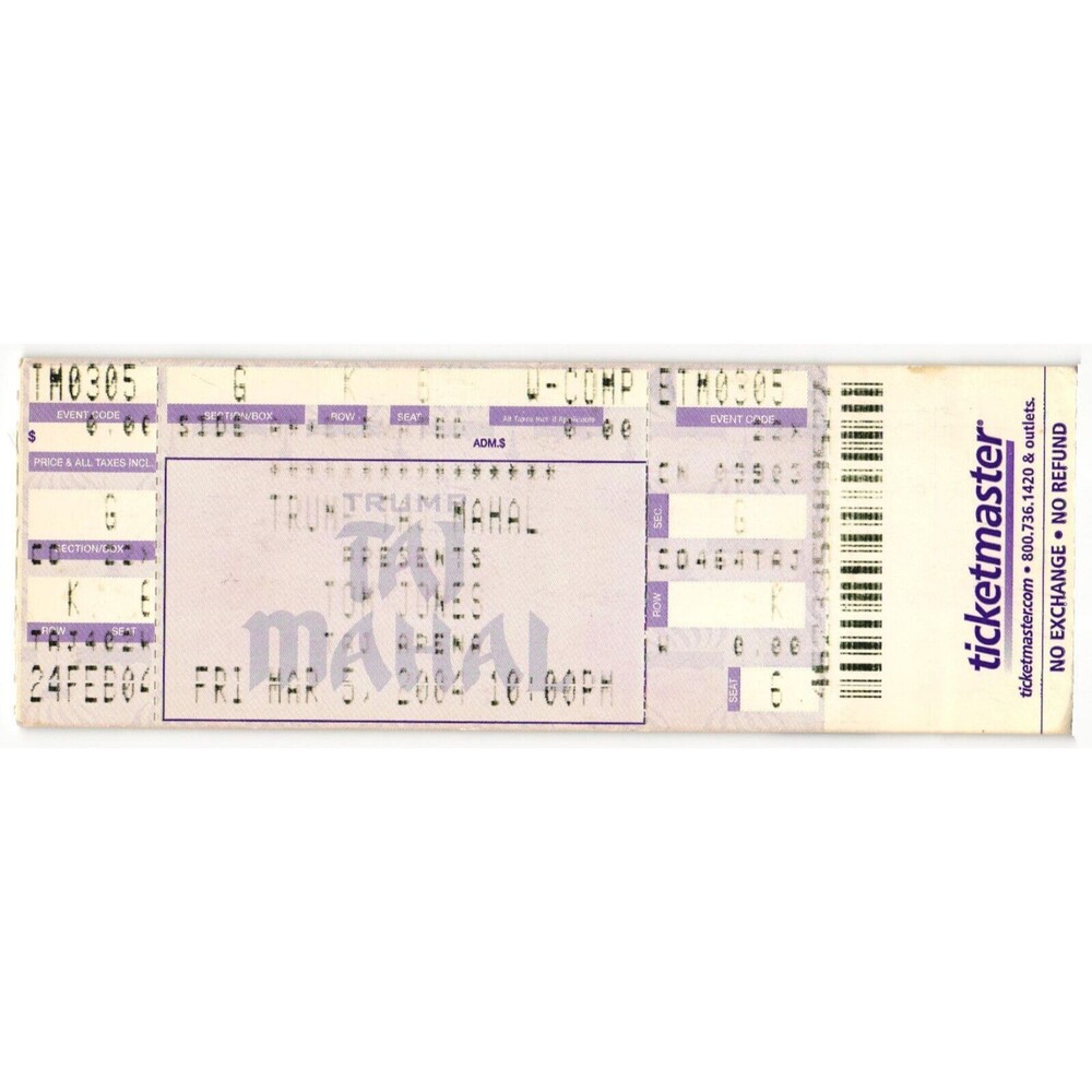 2004 Tom Jones Full Complete Concert Ticket Stub Atlantic City NJ